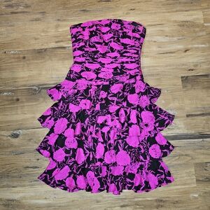 Vintage Pink and Black Strapless Dress